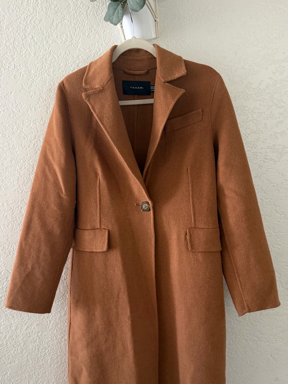 Tahari Rust-Tan Wool Single-Button Trench Coat